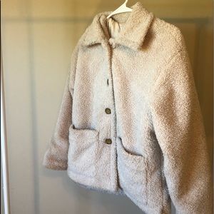 Cream Button Up Teddy Coat